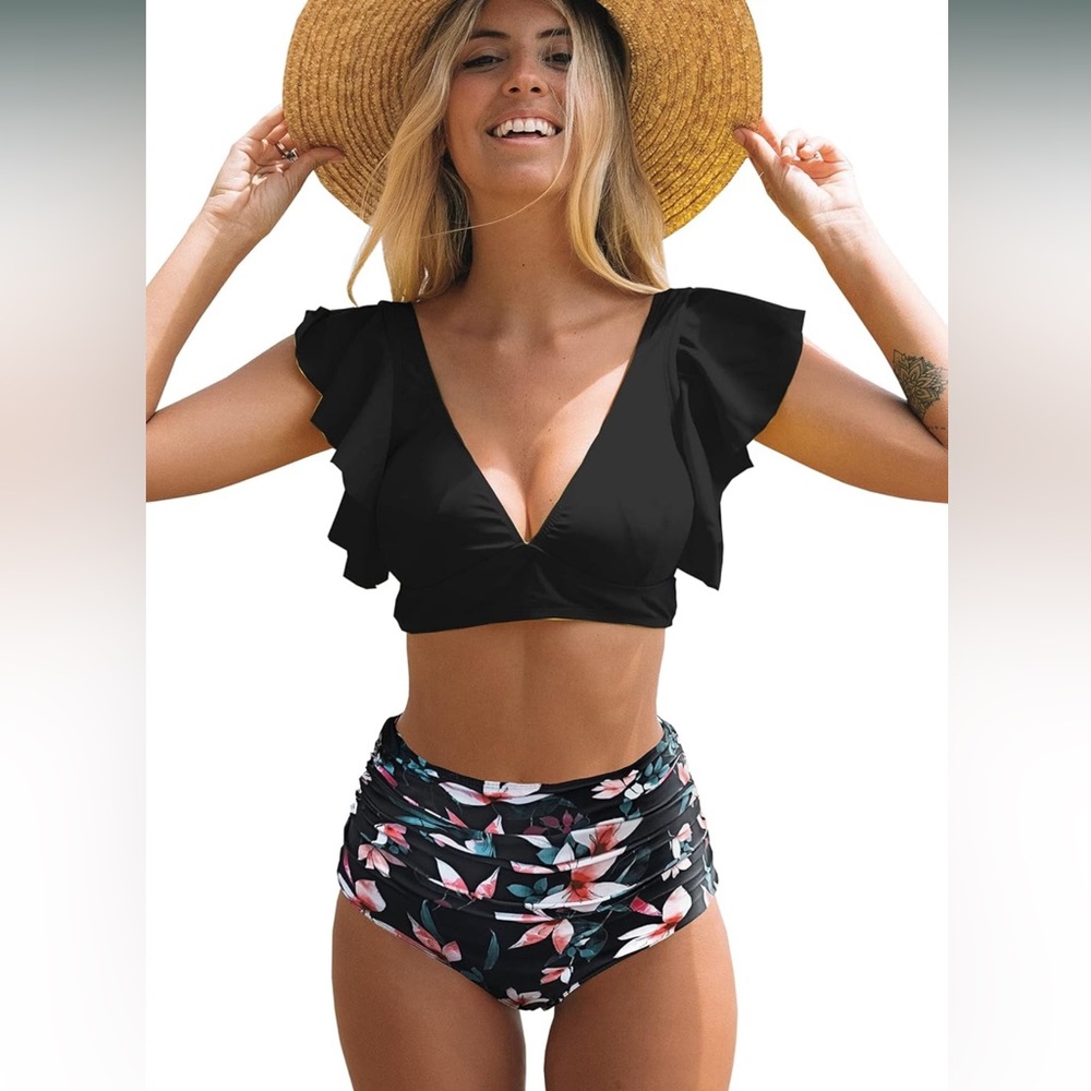 Sporlike Floral Ruffled Hem Bikini Swimsuit New With tags Size Large